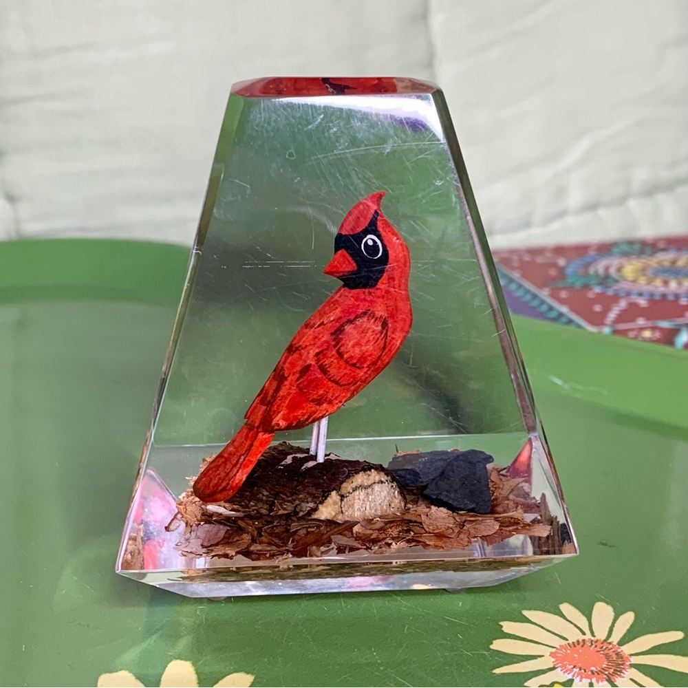 Cardinal in Lucite
